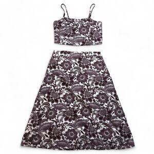 Rachel Zoe Brown & White Floral Linen Blend Midi Skirt & Crop Top Set Size XL